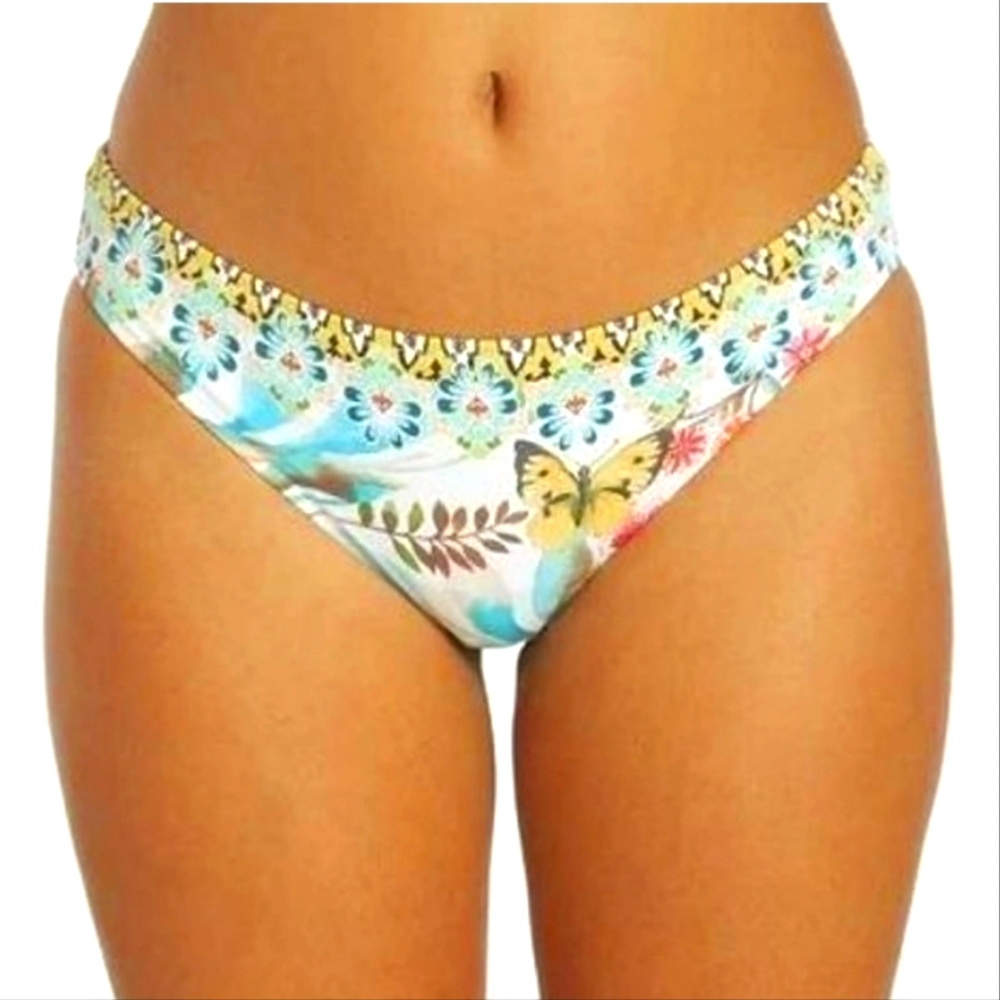 NWT Johnny Was Dreamer Hipster Bikini Bottom White Floral Butterfly XS